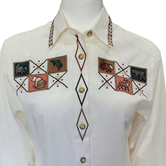Vintage 90s Northern Isles Southwestern Patchwork Shirt Sz 6 Embroidered Kitschy - Picture 8 of 10